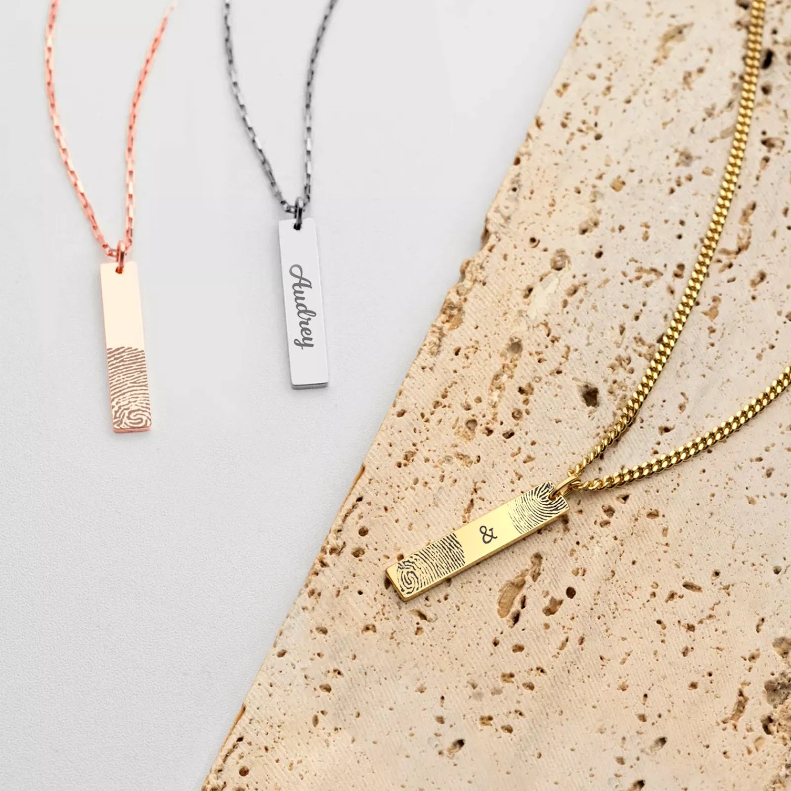 Edelstahl Bar-Anhänger mit Lasergravur – Halskette in Gold, Roségold & Silber